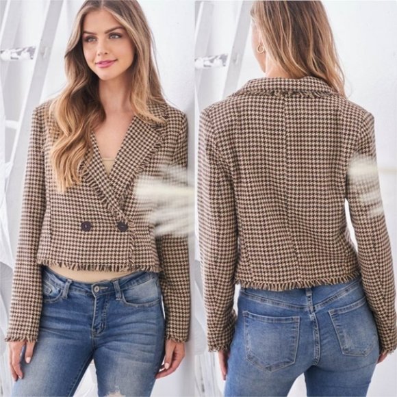 CHIC DOLLZ Houndstooth Blazer COCOA TAN - Picture 3 of 11